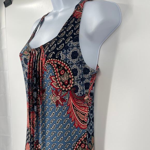 Glamour Boho Maxi Dress Sz 4P Paisley Patchwork Pleated Festival Western Hippie - Picture 5 of 10